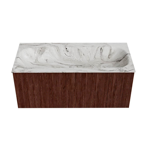 Mondiaz KURVE-DLUX Badkamermeubelset - 100x46x40cm - 1 lade - wastafel solid surface - midden - zonder kraangat - Ruby SW1415816