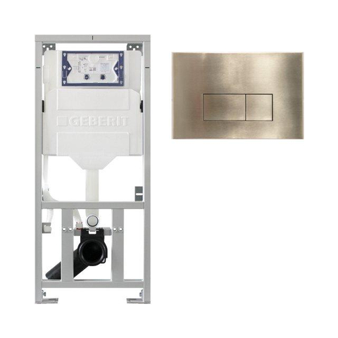 Geberit Bâti-support encastrable - UP320 - plaque de commande QeramiQ metal - DualFlush - boutons rectangulaires - Laiton brossé SW976074