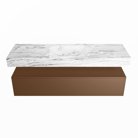Mondiaz ALAN-DLUX Ensemble de meuble - 150cm - meuble Rust mat - 1 tiroir - Lavabo Cloud Glace suspendu - vasque Centre - 1 trou de robinet SW806055