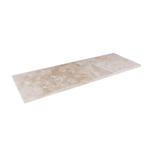 Saniclass Travertine plan sous vasque - 140x46cm - 2 trous de robinet - 2 découpes pour siphon - pierre naturelle marbrée SW1242434