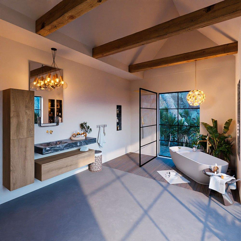 Mondiaz ALAN-DLUX Ensemble de meuble - 130cm - meuble Washed Oak mat - 1 tiroir - Lavabo Cloud Lava suspendu - vasque Gauche - 0 trous de robinet SW808746
