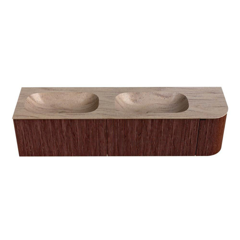 MONDIAZ KURVE-DLUX 175cm meuble de salle de bains avec arrondi à droite couleur Ruby avec 2 tiroirs et 1 porte. Lavabo STOR SMALL Double / gauche sans trou de robinet Saba. SW1433516