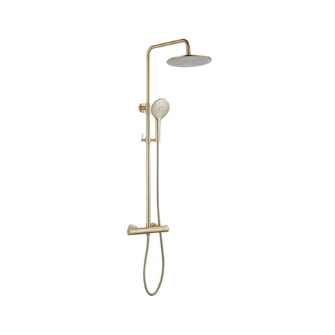Fortifura Calvi Regendoucheset - thermostatisch - 25cm - hoofddouche - metalen slang - ronde handdouche - PVD - geborsteld messing (goud) SW1204402