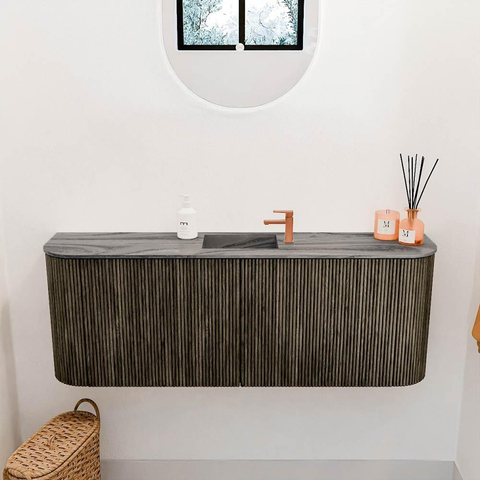 Mondiaz JOYA-DLUX 113.2cm toiletmeubel - ronding links en rechts kleur Shadow - Wastafel FAYE positie Midden 1 kraangat kleur Sombra. SW1425249