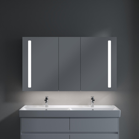 Villeroy & Boch my view 14 My View spiegelkast - met 3 deuren - met geïntegreerde LED verlichting verticaal - 130x75x17.3cm - zilver 1024983