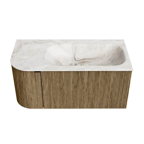 Mondiaz KURVE-DLUX Ensemble de meubles de salle de bains - 95x46x40cm - 1 tiroir - 1 porte - lavabo solid surface - droit - 1 trou de robinet - Dusk SW1414878