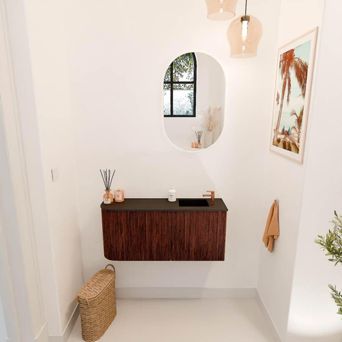 Mondiaz JOYA 91.6cm toiletmeubel - ronding links kleur Ruby - Wastafel FAYE positie Rechts 1 kraangat kleur Urban. SW1421841