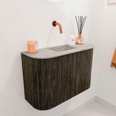 Mondiaz JOYA-DLUX 63.2cm toiletmeubel - ronding links en rechts kleur Shadow - Wastafel FAYE positie Midden Zonder kraangat kleur Glace. SW1422811