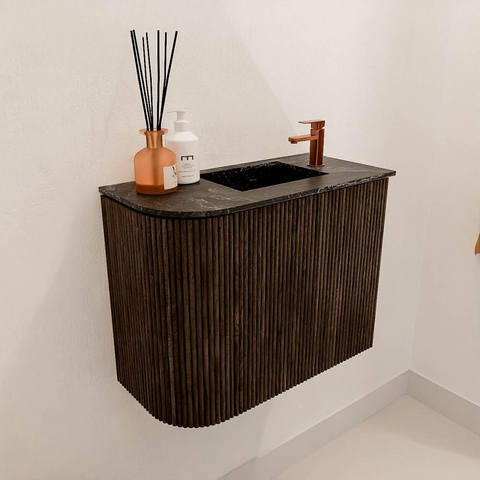 Mondiaz JOYA-DLUX Meuble de salle de bains 51,6cm - arrondi gauche couleur Noyer - Vasque FAYE position Droite 1 trou de robinet couleur Lava SW1422489