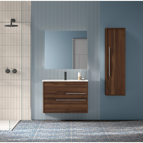 Saniclass Prime Essential Wastafelonderkast met wastafel set - 80x55x46cm - 2 lades - Standaard greep - MDF - noten hout SHOWROOMMODEL SHOW26980