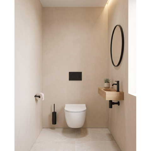 Pack WC QeramiQ Dely Swirl Compact - réservoir encastrable Geberit UP320 - avec bâti-support Burda - abattant slim - plaque de commande en plastique anthracite mat - boutons ronds - blanc brillant SW1592302