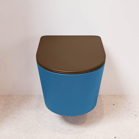 Mondiaz LAVIE hangtoilet – spoelrandloos – 36 x 53 cm – met softclose zitting – Jeans (blauw), zitting Rust (bruin) SW1208701
