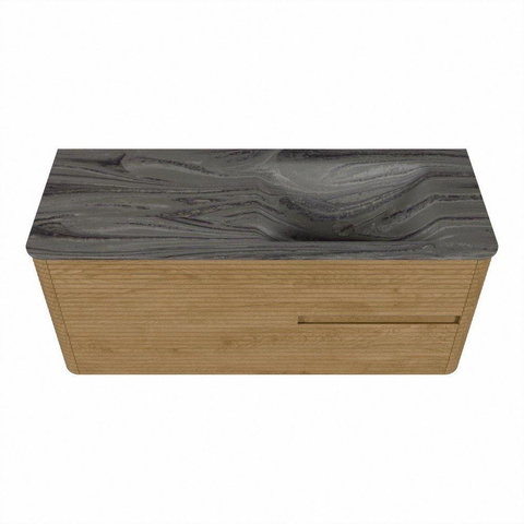 Mondiaz CIRO-DLUX Badkamermeubelset - 120x45x50cm - Solid surface wastafel Sombra - 1 wasbak Rechts - 1 kraangat - 2 lades - Oak SW1531245