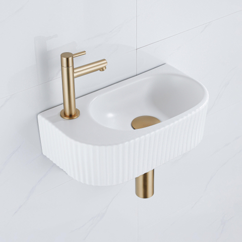 QeramiQ Fuente fonteinset – 40x21.5x12 cm – keramiek wit mat – kraangat links – geribbeld SW1233024