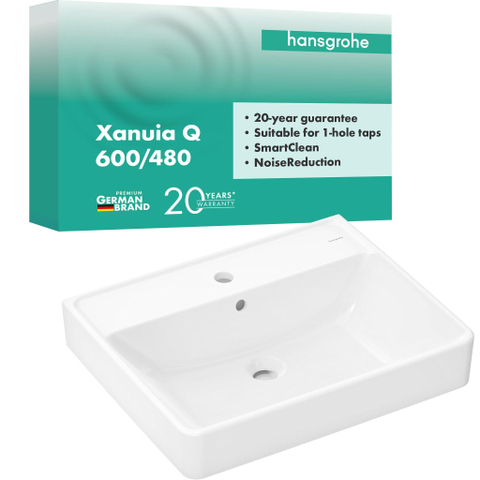 Hansgrohe Xanuia Q Wastafel/Fontein - 60x48cm - inbouw - 1 kraangat - met overloop - smartclean - glans wit SW1165115