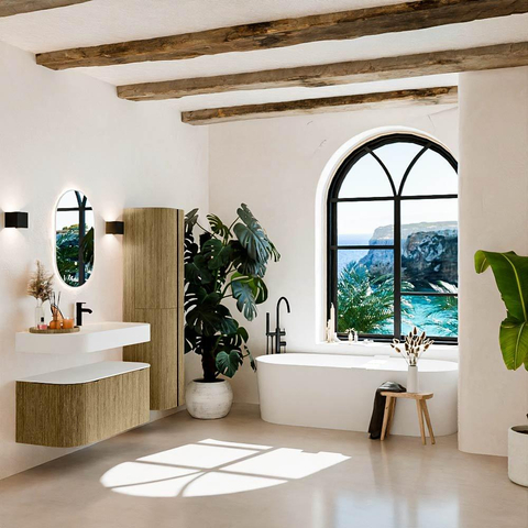 MONDIAZ THOR 100cm meuble de salle de bains arrondi gauche + droite couleur Dusk avec 1 tiroir et 2 portes. Vasque suspendue CLOUD droite 1 trou de robinet couleur Talc. SW1467384