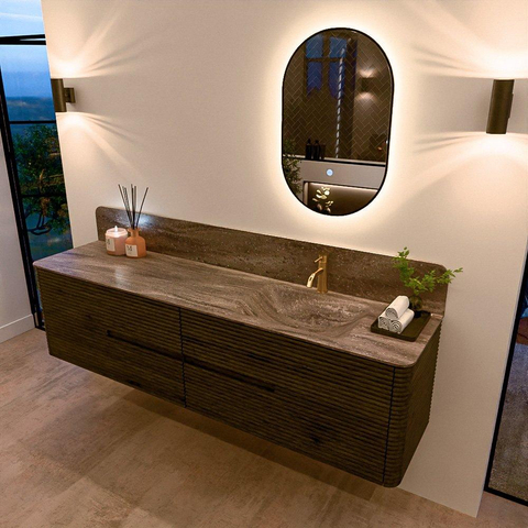 Mondiaz CIRO-DLUX Badkamermeubelset - 190x45x50cm - Solid surface wastafel Oza - 1 wasbak Rechts - 1 kraangat - 4 lades - Shadow SW1532677