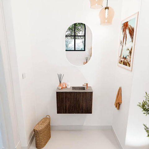 Mondiaz JOYA-DLUX 60cm toiletmeubel - kleur Walnut - Wastafel FAYE positie Rechts 1 kraangat kleur Oza. SW1424564