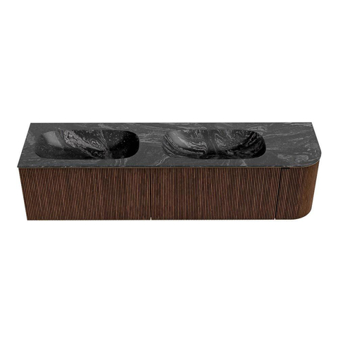 MONDIAZ KURVE-DLUX meuble de salle de bains 175cm avec module 25 R couleur Walnut avec 2 tiroirs et 1 porte. Lavabo STOR SMALL double / gauche 2 trous de robinet couleur Lava. SW1137305