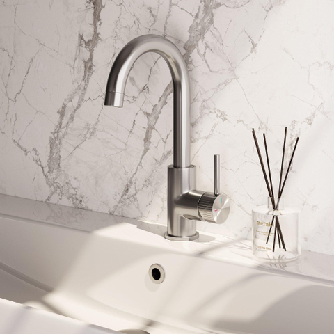BRAUER Stripe Mitigeur lavabo haut en applique - bec rond pivotant - modèle A - finition PVD brossée couleur inox SW1435025