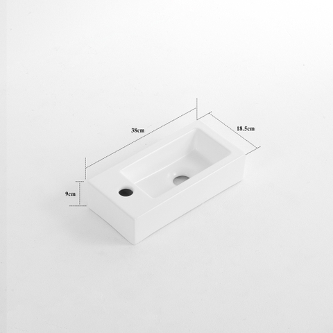 FugaFlow Efficiente Pietra Ensemble de fontaine - 37,5x18,5x9cm - céramique - trou de robinet à droite - robinet de fontaine gunmetal - bouchon de vidange - siphon abaissé - blanc mat SW1442201