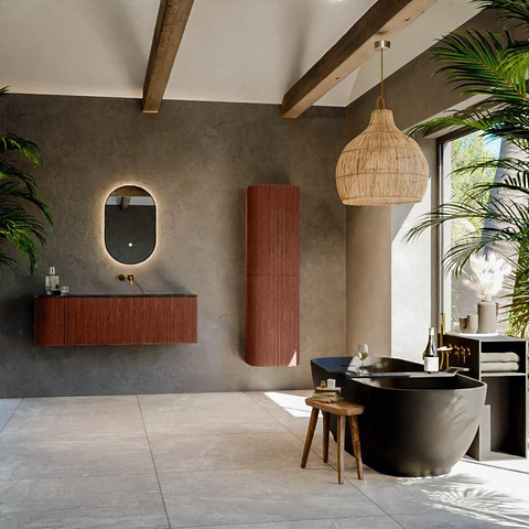 Mondiaz KURVE-DLUX Ensemble de meuble de salle de bains - 135x46x40cm - 1 tiroir - 1 porte - vasque solid surface - droite - sans trou de robinet - Ruby SW1416047