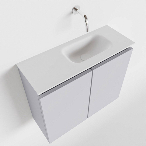 MONDIAZ TURE Fonteinset - 60x23x50cm - 0 kraangaten - 2 deuren - cale mat - Wasbak rechts - Solid Surface Wit SW475101