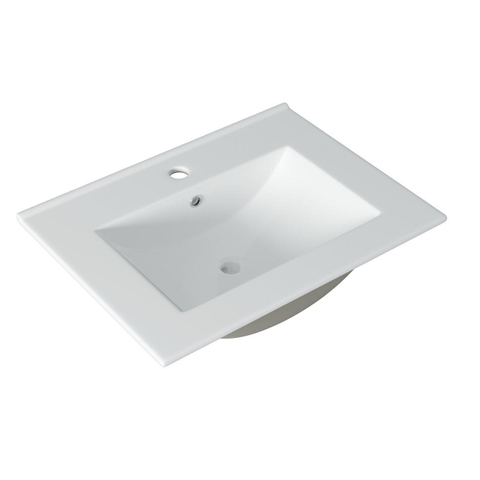 Saniclass Chaci Meuble de salle de bain - 60x45x55cm - lavabo en céramique brillant blanc - 1 vasque - 1 trou de robinet - 2 tiroirs - noir mat SW799369
