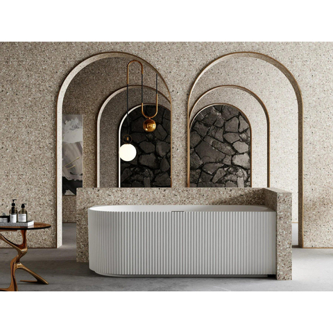 ZEZA Blend half vrijstaand hoekbad - ribbel - rechts - 170x80x58cm - met afvoer - acryl - mat wit - licht beschadigd - OUTLET UDEN STORE43816