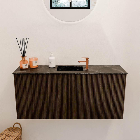 Mondiaz JOYA-DLUX 90cm toiletmeubel - kleur Walnut - Wastafel FAYE positie Midden 1 kraangat kleur Lava. SW1422446