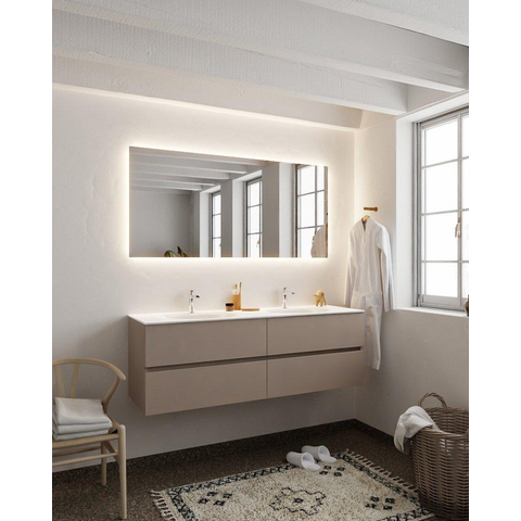 ENSEMBLE DE MEUBLE MONDIAZ VICA - 150 cm - 4 tiroirs - lavabo Moon double - 2 trous de robinet - solid surface smoke SW411382
