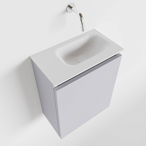 MONDIAZ TURE Toiletmeubel 40x23x50cm met 0 kraangaten 1 deuren cale mat Wastafel Eden rechts Solid Surface Wit SW475095