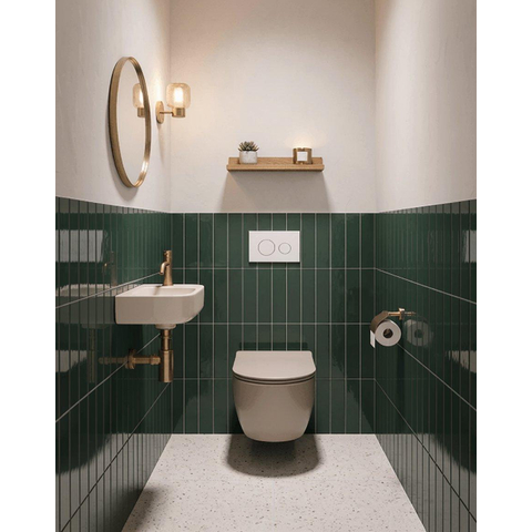QeramiQ Dely Ensemble de toilette - réservoir encastré Qeramiq Flush - abattant slim - plaque de commande blanche mate en métal - boutons ronds - beige SW1578557