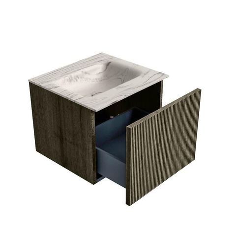 MONDIAZ KURVE-DLUX Meuble de salle de bains 50 cm couleur Shadow avec 1 tiroir et 0 porte. Lavabo GRUNNE Milieu 1 trou de robinet Nata. SW1432262