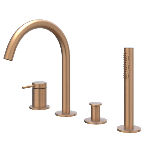 IVY Bond Combinaison de rebord de baignoire - 4 voies - mitigeur - bec pivotant - douchette extractible - cuivre brossé mat PVD SW1031132