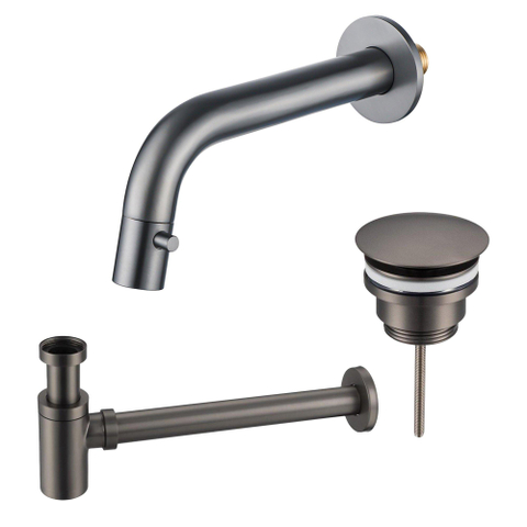 Fortifura Calvi Robinet de lavabo pour lave-mains - encastré - bec 18cm - raccourcissable - siphon - bonde always open - Gunmetal brossé PVD SW1189317