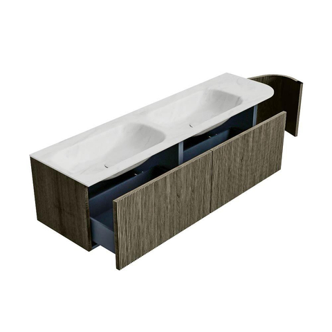 Mondiaz KURVE-DLUX Ensemble meuble de salle de bains - 165x46x40cm - 2 tiroirs - 1 porte - lavabo solid surface - double / gauche - 2 trous de robinet - Shadow SW1414109