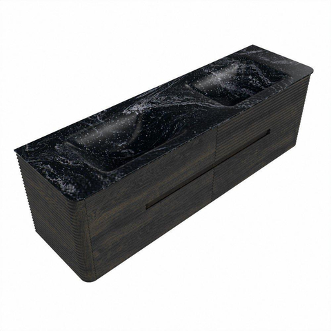 Mondiaz CIRO-DLUX Ensemble de meuble de salle de bains - 160x45x50cm - Plan vasque solid surface Lava - 2 vasques double - sans trous de robinet - 4 tiroirs - Shadow SW1532492