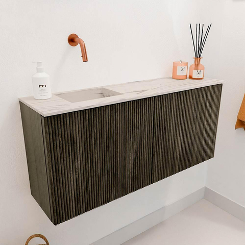 Mondiaz JOYA-DLUX 90cm meuble de salle de bains WC - couleur Shadow - Vasque FAYE position Gauche Sans trou de robinet couleur Nata. SW1424961