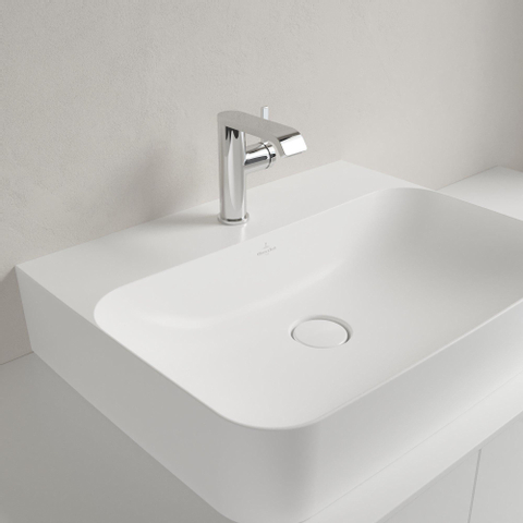 Villeroy & Boch finion wastafel onderzijde - geslepen - 1 kraangat - 60x47cm CeramicPlus - met verdekte overloop - Stone White (mat wit) SW209550