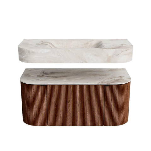 MONDIAZ THOR-DLUX Meuble de salle de bains - 100cm - arrondi gauche + droite - couleur Ruby - 1 tiroir - 2 portes - Vasque suspendue CLOUD Centre sans trou de robinet - couleur Frappe SW1467362