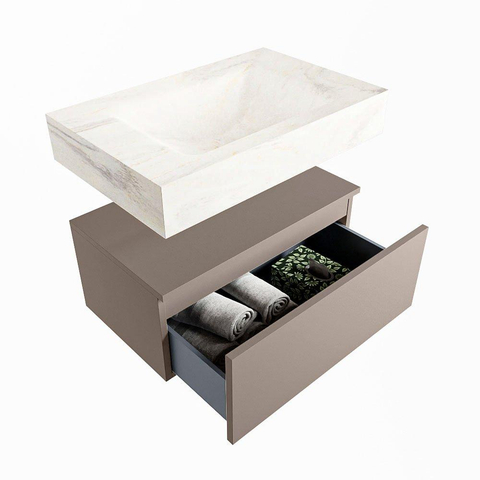 Mondiaz ALAN-DLUX Ensemble de meuble - 70cm - meuble Smoke mat - 1 tiroir - Lavabo Cloud Ostra suspendu - vasque Centre - 1 trou de robinet SW807386