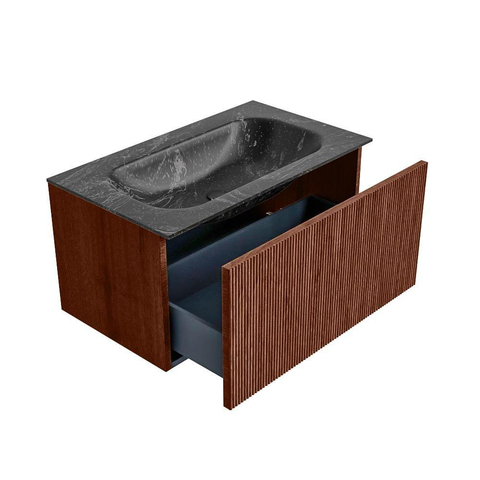 Mondiaz KURVE-DLUX Ensemble de meuble de salle de bains - 80x46x40cm - 1 tiroir - lavabo solid surface - central - 1 trou de robinet - Ruby SW1416085