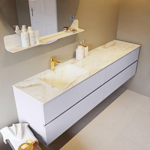 Mondiaz VICA-DLUX Ensemble meuble de salle de bains - 200cm - plan - 4 tiroirs - Lavabo encastré CLOUD - gauche - 1 trou de robinet - couleur Frappe - version XL 60cm de haut SW1189189
