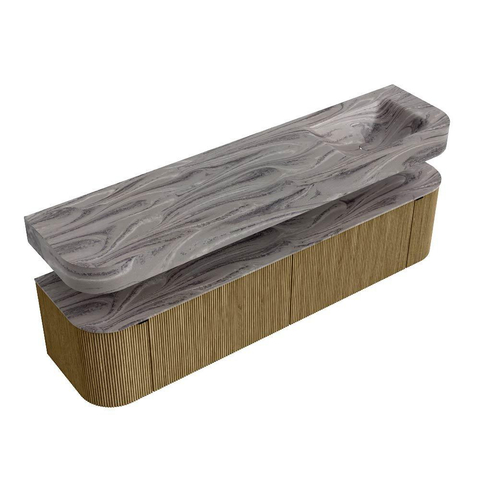 MONDIAZ THOR-DLUX Meuble de salle de bains 190cm arrondi gauche + droite couleur Dusk avec 2 tiroirs et 2 portes. Vasque suspendue CLOUD Droite sans trou de robinet couleur Sombra. SW1466713
