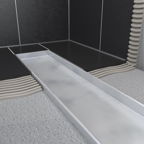 Easy Drain Multi élément encastré sans grille avec garde d'eau 30/35/50mm 9,8x80cm profondeur d'encastrement à partir de 79mm avec sortie latérale 2301375