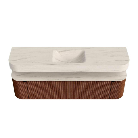 MONDIAZ THOR-DLUX 180cm meuble de salle de bains arrondi gauche + droite couleur Ruby avec 2 tiroirs et 2 portes. Vasque suspendue CLOUD Milieu sans trou de robinet couleur Meli. SW1466181