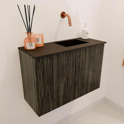 Mondiaz JOYA 60cm meuble de salle de bains - couleur Shadow - Vasque FAYE position Droite Sans trou de robinet couleur Urban SW1421502