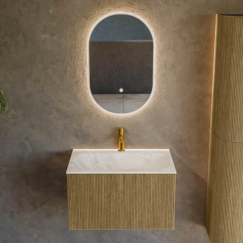 Mondiaz KURVE-DLUX Ensemble meuble de salle de bains - 70x46x40cm - 1 tiroir - lavabo solid surface - central - 1 trou de robinet - Dusk SW1414995