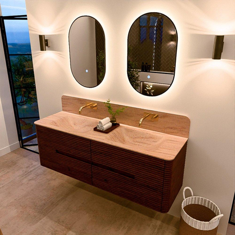 Mondiaz CIRO-DLUX Badkamermeubelset - 150x45x50cm - Solid surface wastafel Saba - 2 wasbak Dubbel - zonder kraangaten - 4 lades - Ruby SW1531909